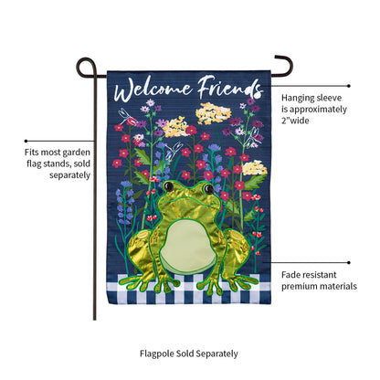 Whimsical Frog Garden Applique Flag