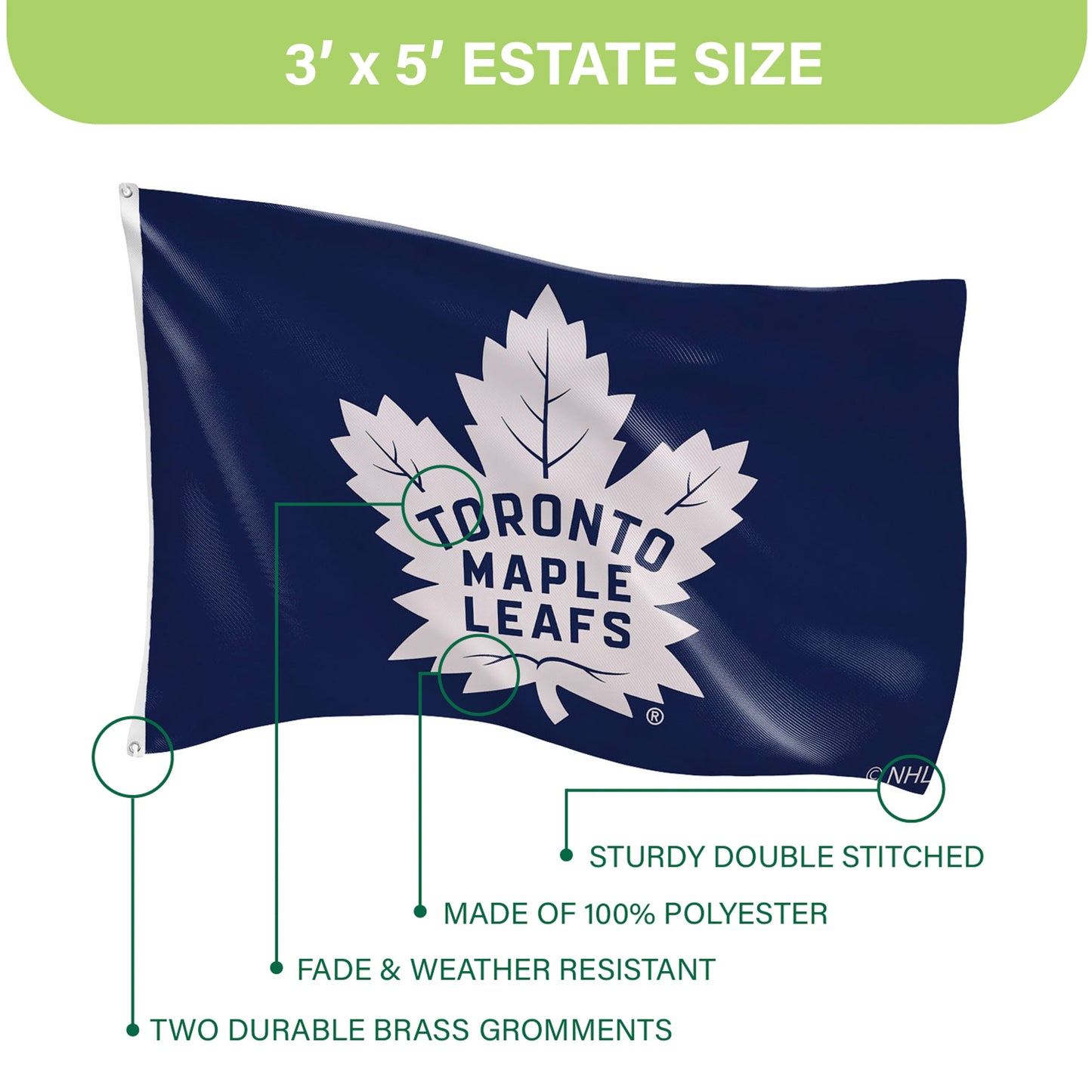 Toronto Maple Leafs Single Sided Flag with 2 Grommets, 3'x5'