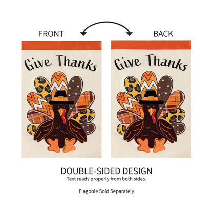 Give Thanks Patterned Turkey Applique House Flag