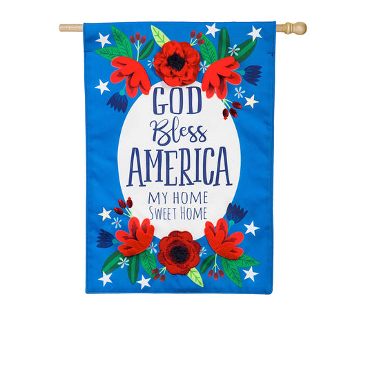 God Bless America Floral House Linen Flag