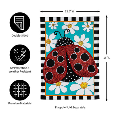 Ladybug with Daisies Garden Applique Flag