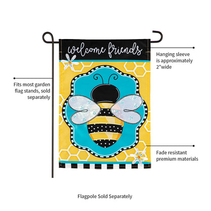 Buzzing Bee Welcome Garden Applique Flag
