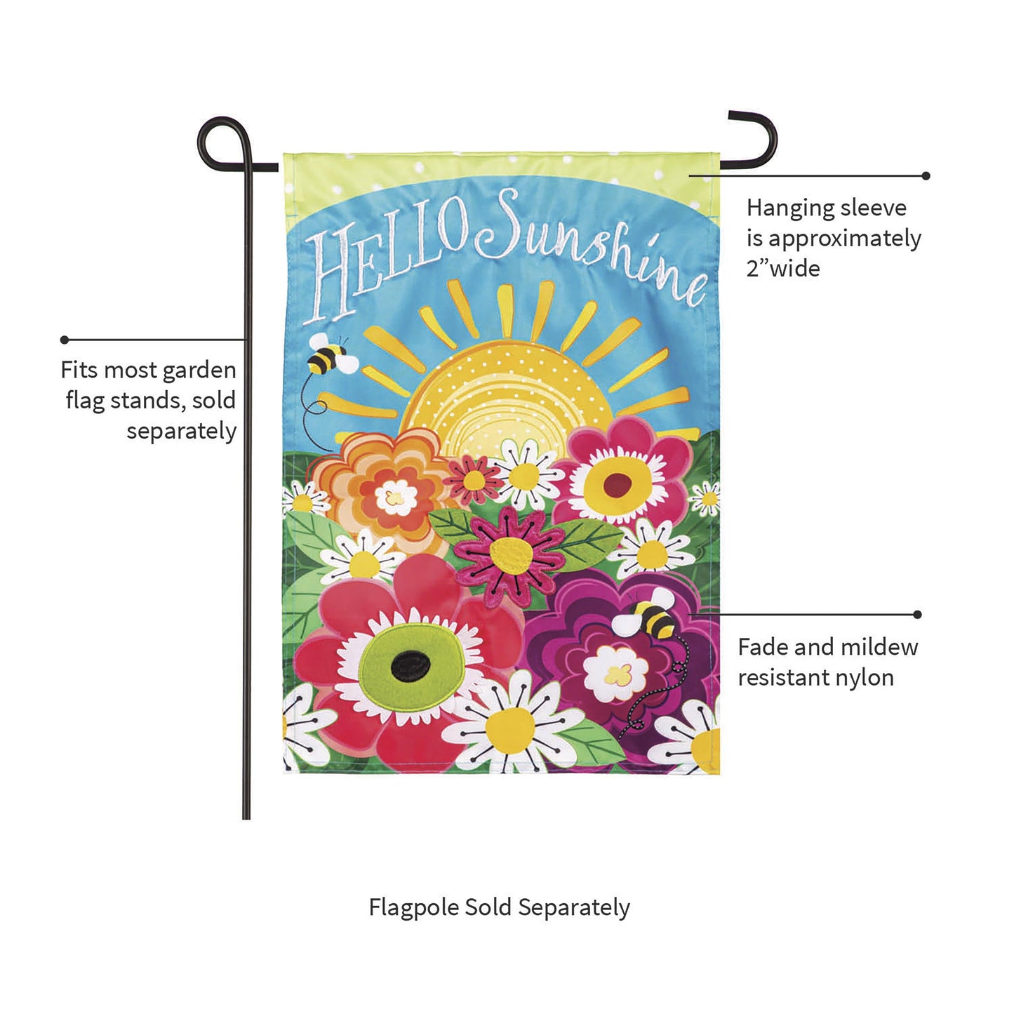 Hello Sunshine Applique Garden Flag
