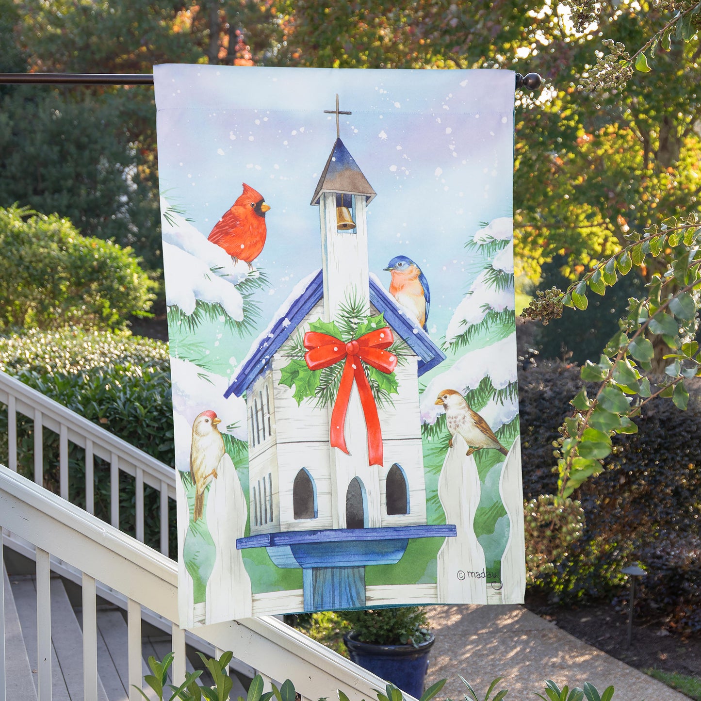 Christmas Birdhouse Suede House Flag