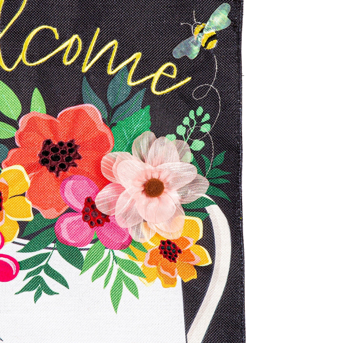 Watering Can Welcome Burlap Garden Flag