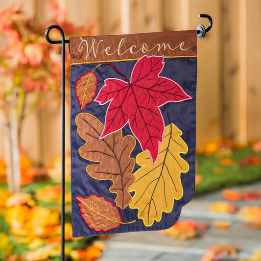 Fall Leaves On Navy Applique Garden Flag