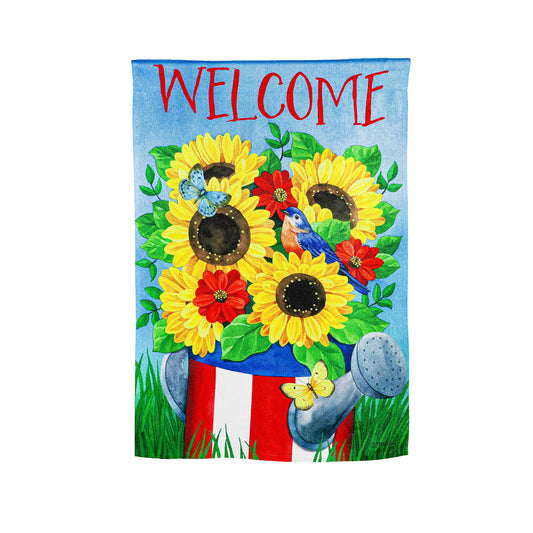 Stars and Stripes Watering Can House Textured Suede Flag