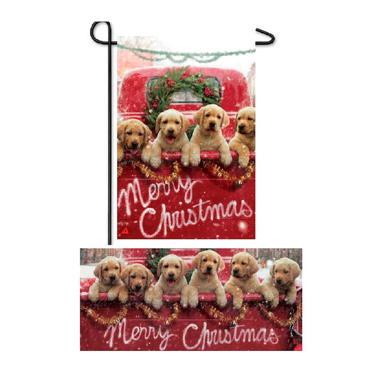 Red Truck with Puppies Garden Burlap Flag and Sassafras Mat Set (14B9272ECM+431702)