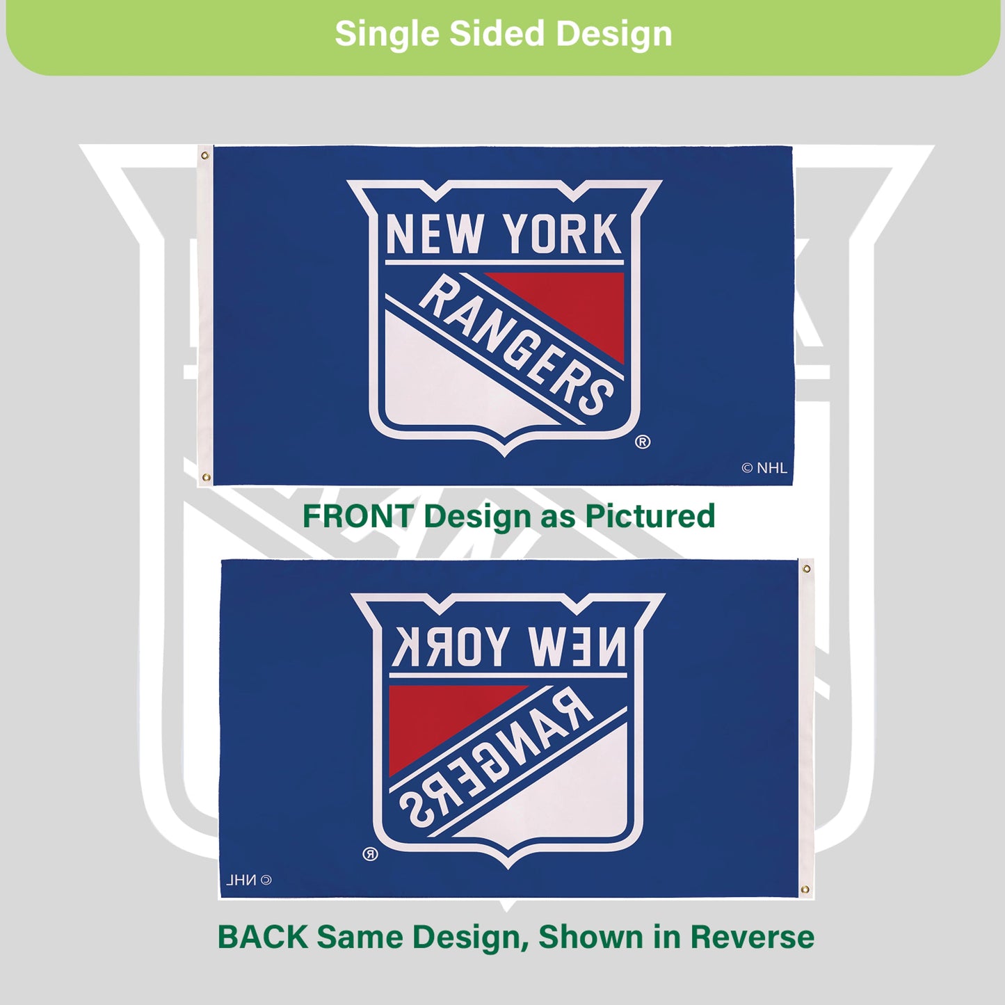 New York Rangers Single Sided Flag with 2 Grommets, 3'x5'