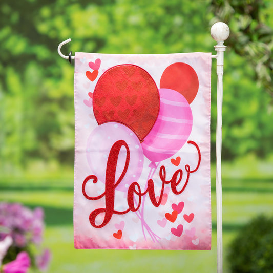 Valentine Love Balloon Applique Garden Flag