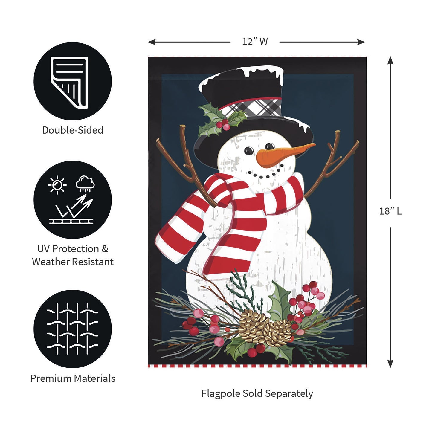 Holly Snowman Burlap Garden Flag