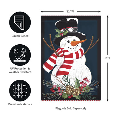 Holly Snowman Burlap Garden Flag