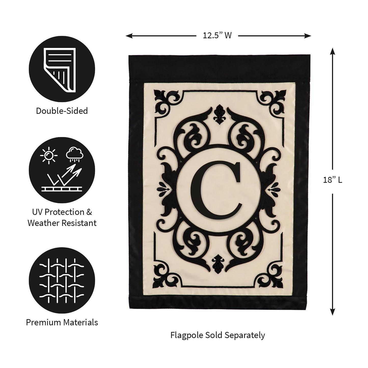 Cambridge Monogram Garden Applique Flag, Letter C