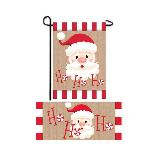 Santa Ho Ho Ho Garden Burlap Flag and Sassafras Mat Set (14B8723ECM+431138)