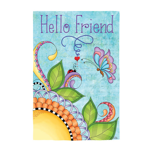 Hello Friend Burlap House Flag