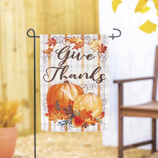 Plaid Pumpkin Greetings Garden Linen Flag