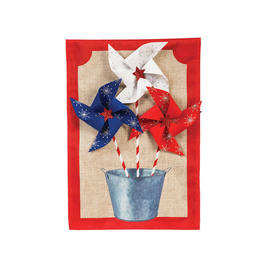 Patriotic Pinwheels Garden Burlap Flag