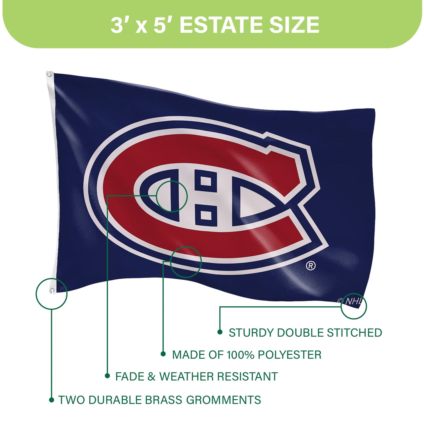 Montreal Canadiens Single Sided Flag with 2 Grommets, 3'x5'