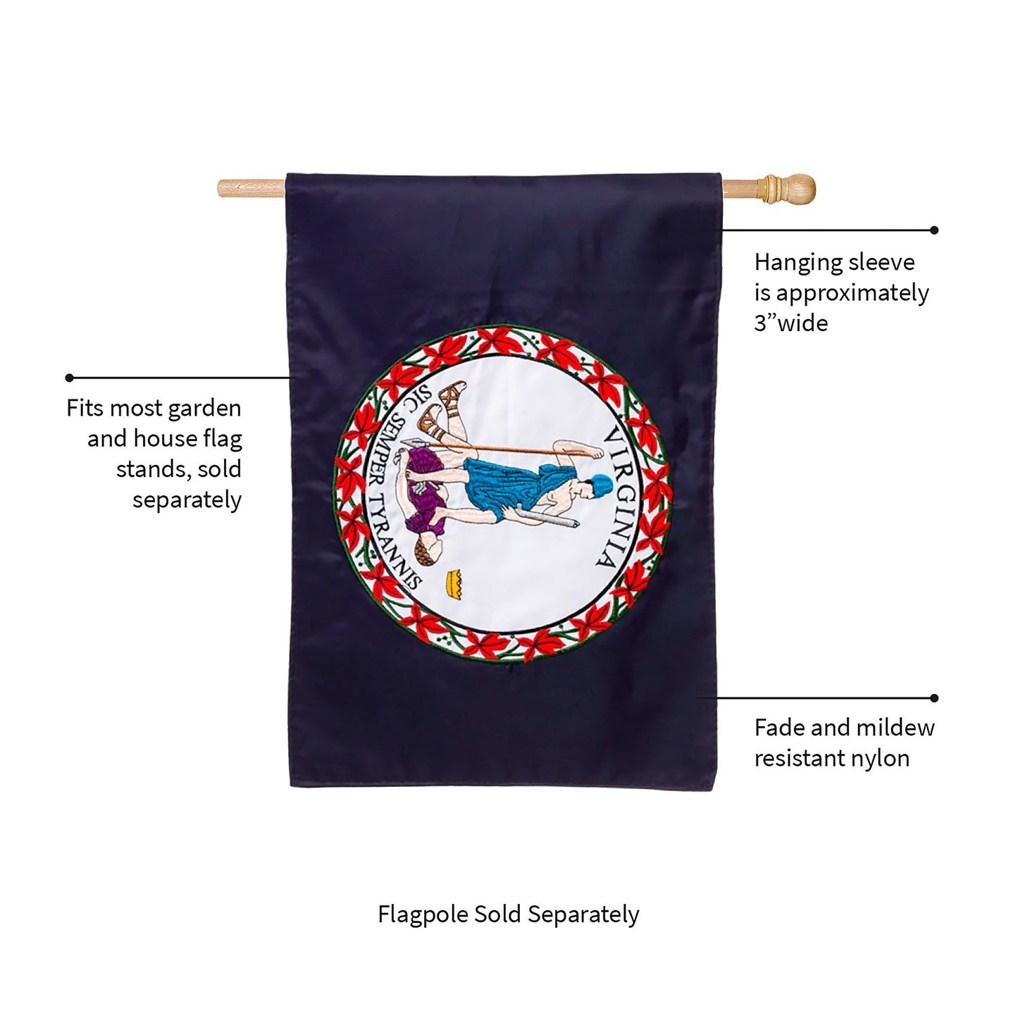 Virginia State Flag House Applique Flag
