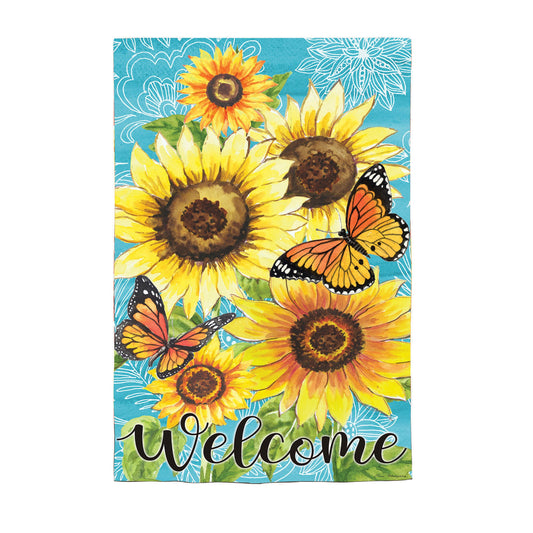 Butterfly and Sunflowers Burlap Garden Flag