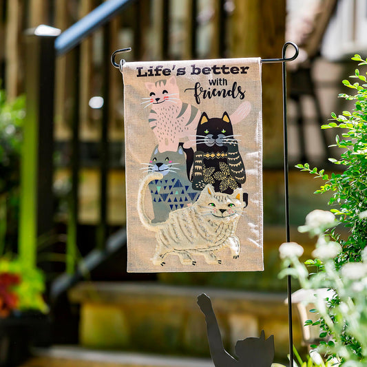Life's Better with Cat Friends Garden Burlap Flag