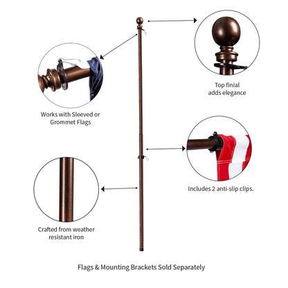 Extendable Metal House Flag Pole, Bronze