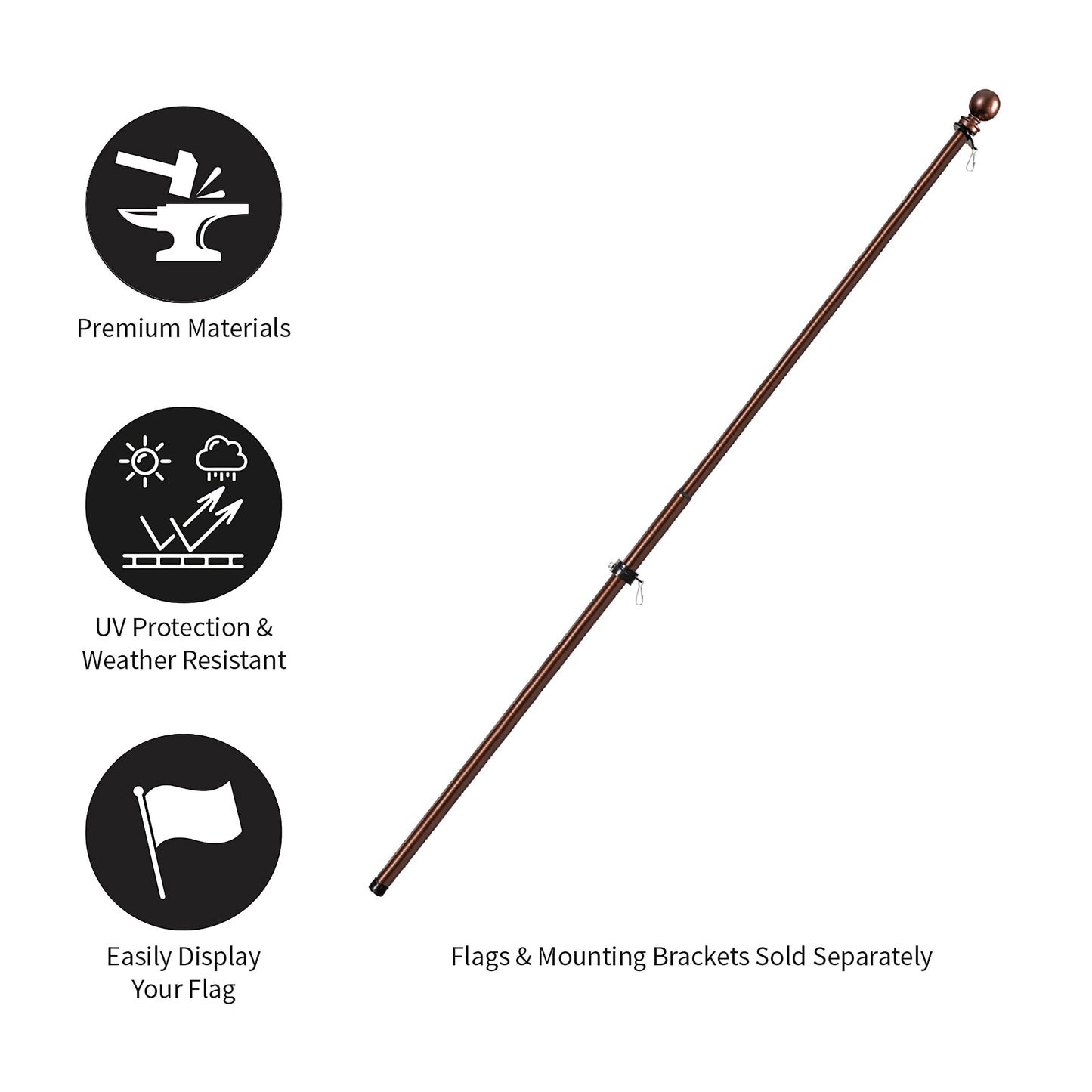 Extendable Metal House Flag Pole, Bronze