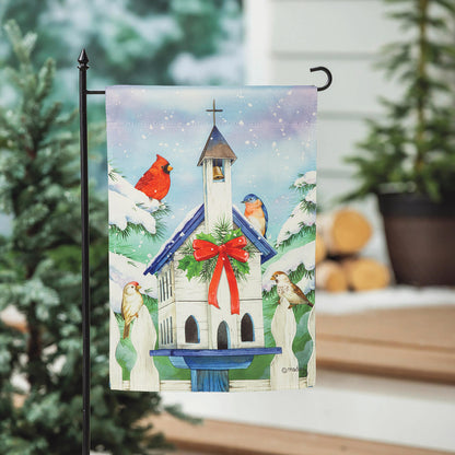 Christmas Birdhouse Suede Garden Flag