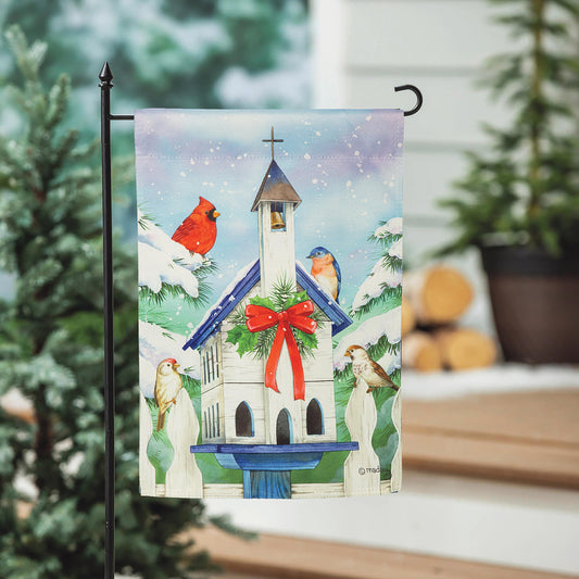 Christmas Birdhouse Suede Garden Flag