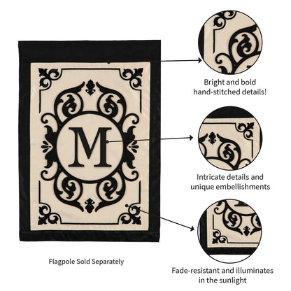 Cambridge Monogram Garden Applique Flag, Letter M
