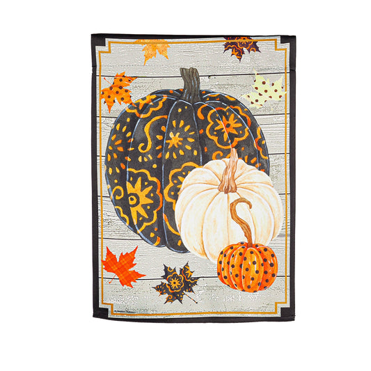 Patterned Pumpkins and Leaves House Suede Flag