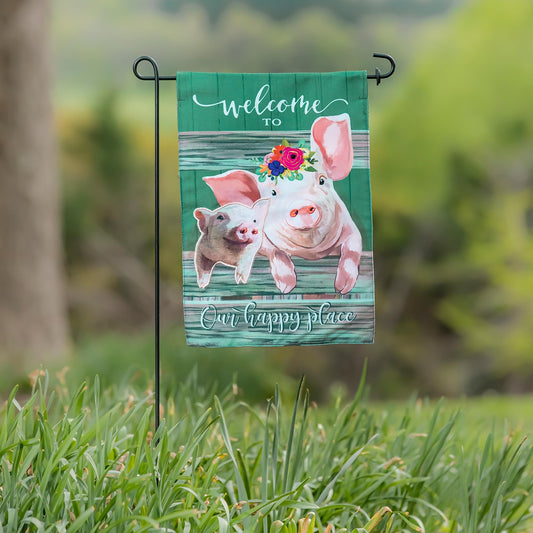 Baby and Mama Pig Garden Burlap Flag
