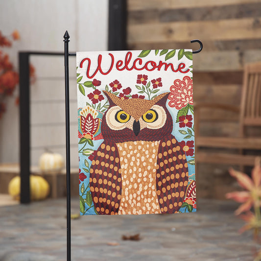 Fall Owl Welcome Garden Suede Flag