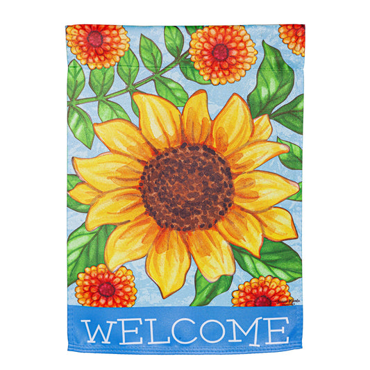 Sunflower Welcome Suede Garden Flag