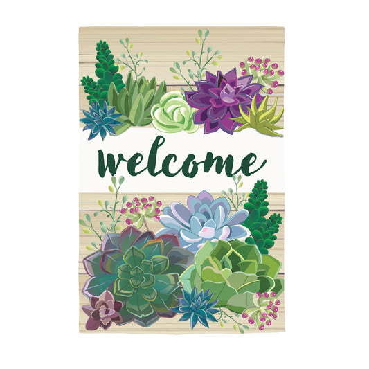 Succulent Burlap House Flag
