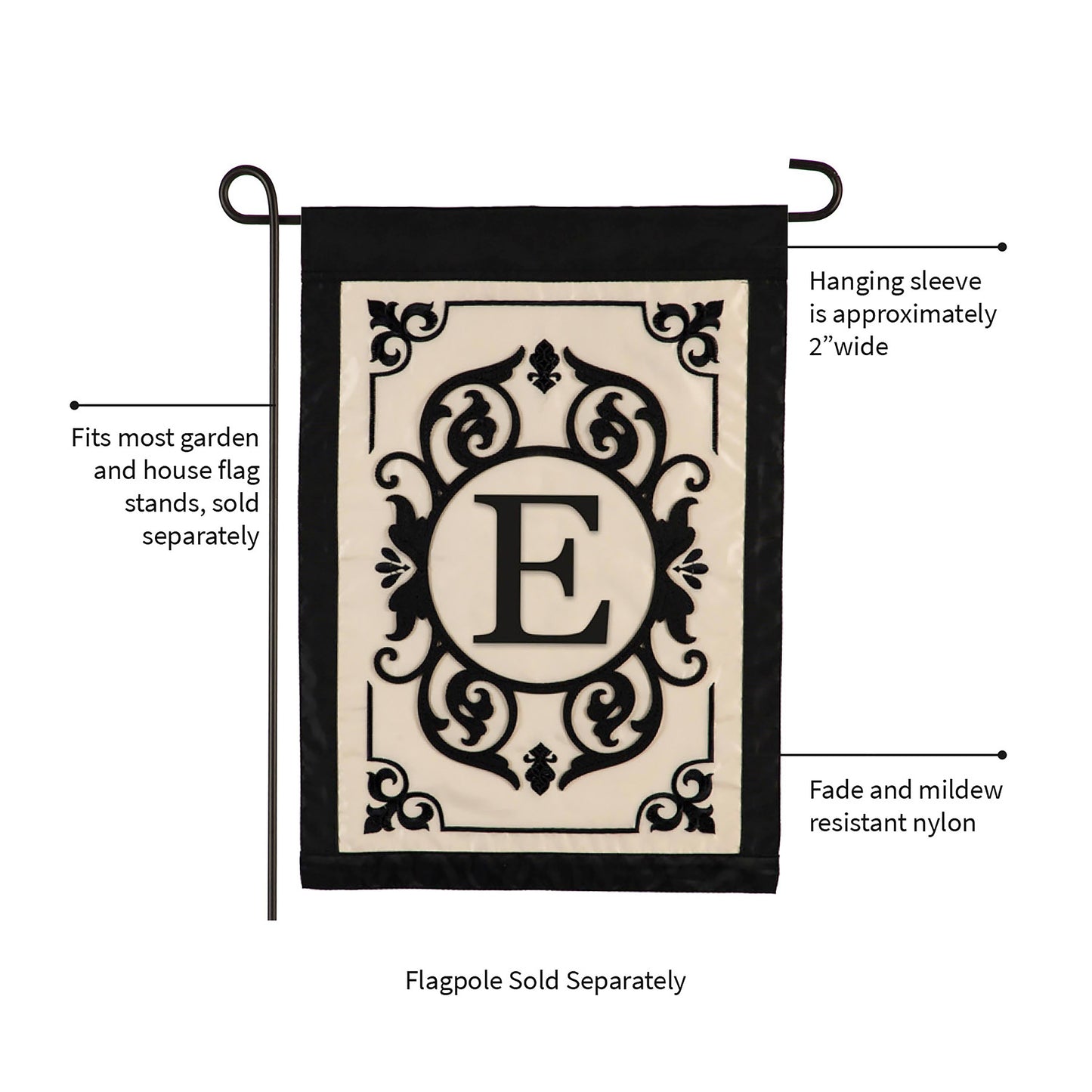 Cambridge Monogram Garden Applique Flag, Letter E