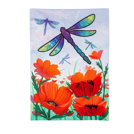 Dragonfly and Poppy Linen Garden Flag