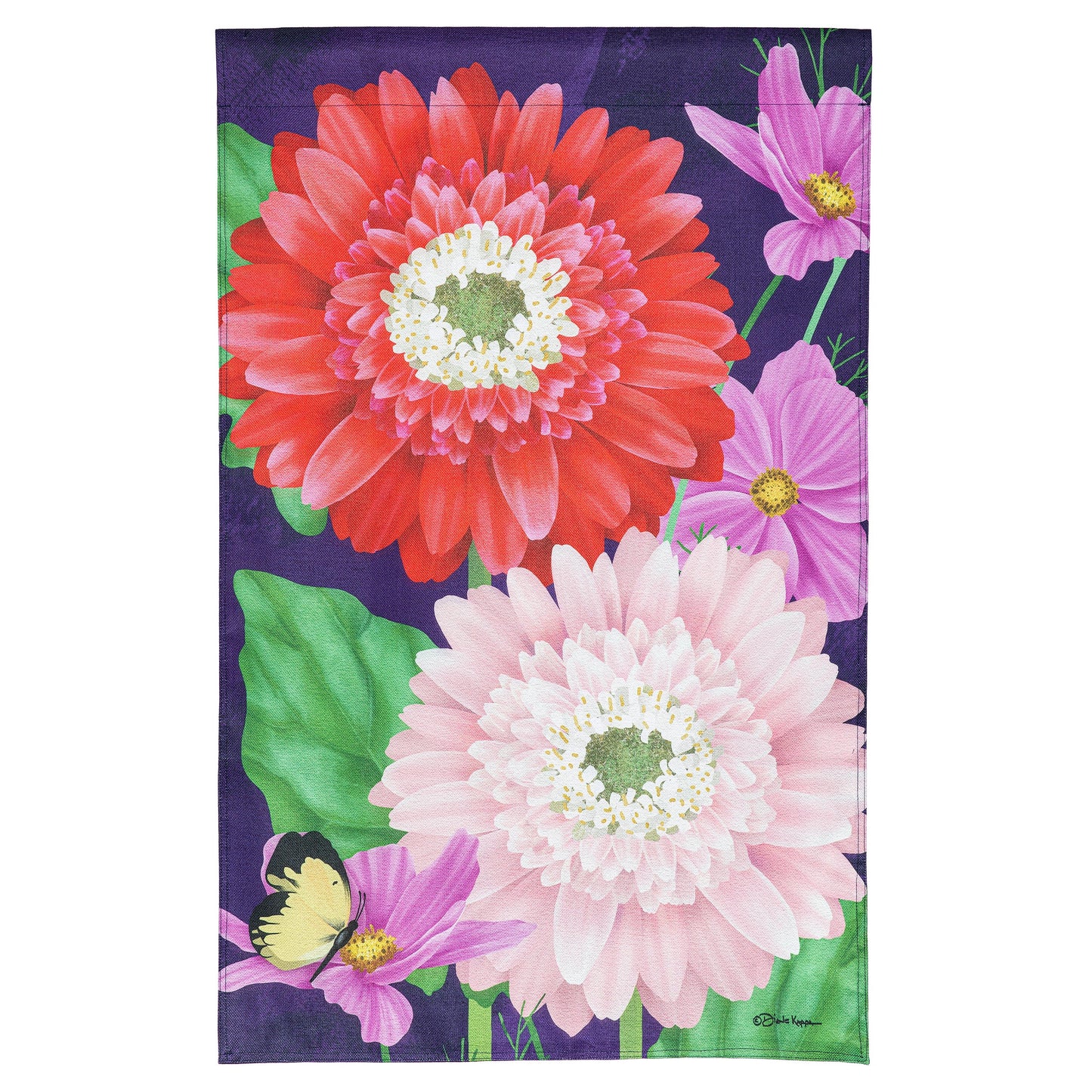 Blooming Gerbera Burlap House Flag