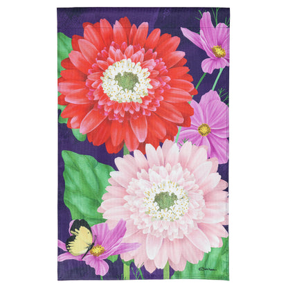 Blooming Gerbera Burlap House Flag