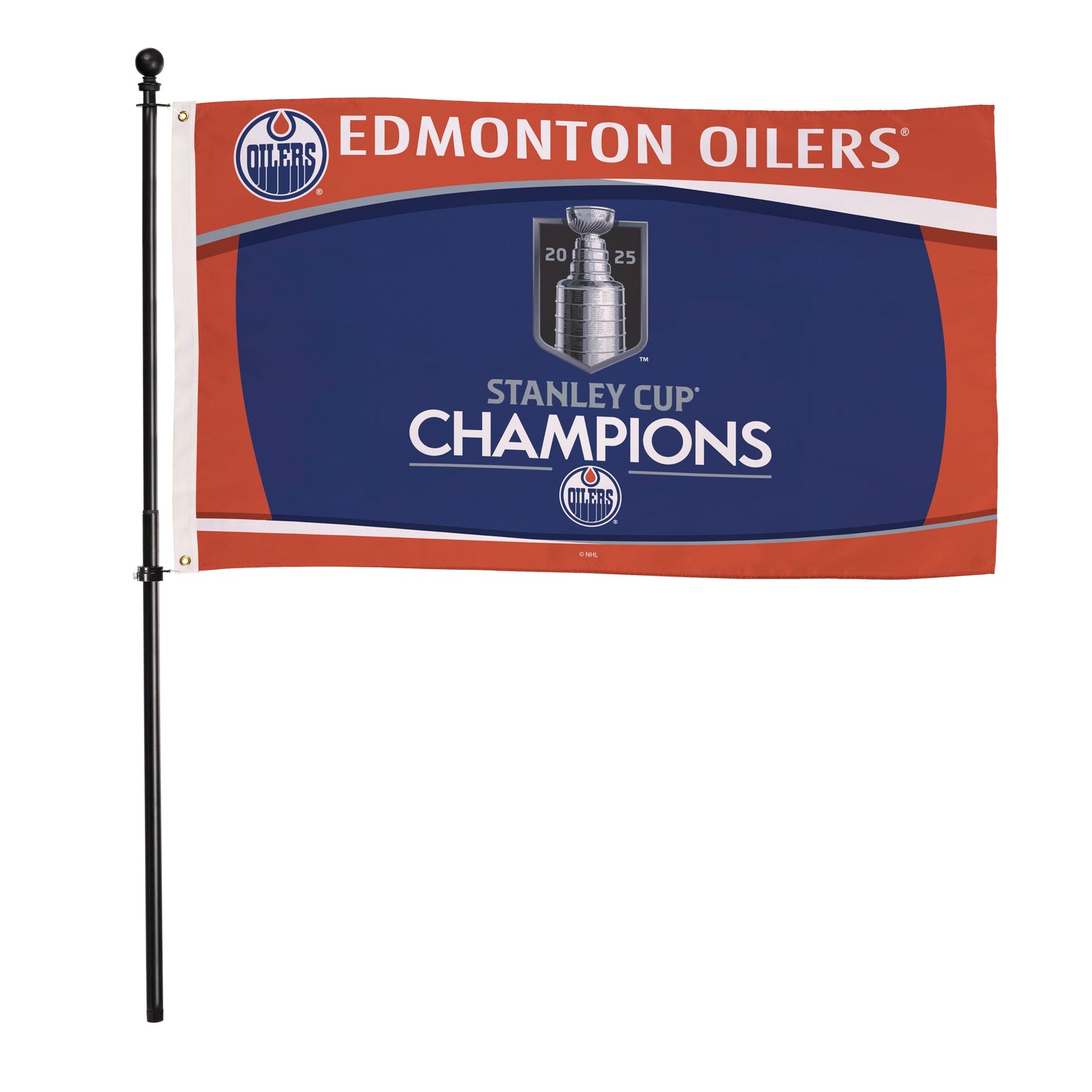 Edmonton Oilers, Stanley Cup 2025 Champions Single Sided Flag w/ 2 Grommets, 3'x5' Estate Size
