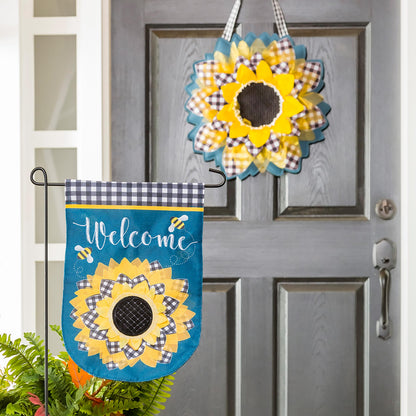 Sunflower with Checks Garden Burlap Flag