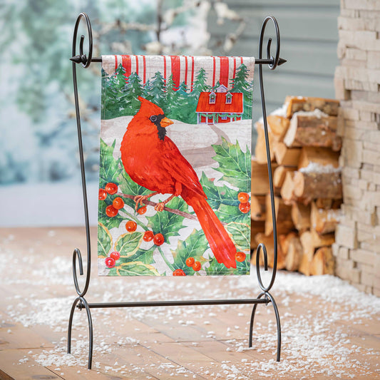 Cardinal Holiday Farmhouse Moire Garden Flag