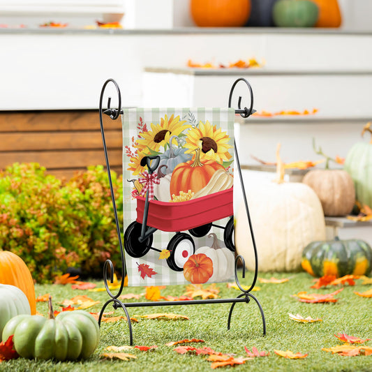 Wagon Filled Pumpkin Suede Garden Flag