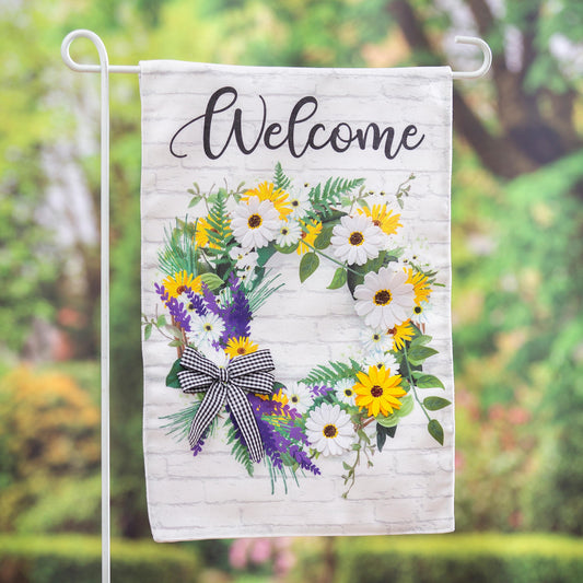 Daisy Wreath Garden Burlap Flag