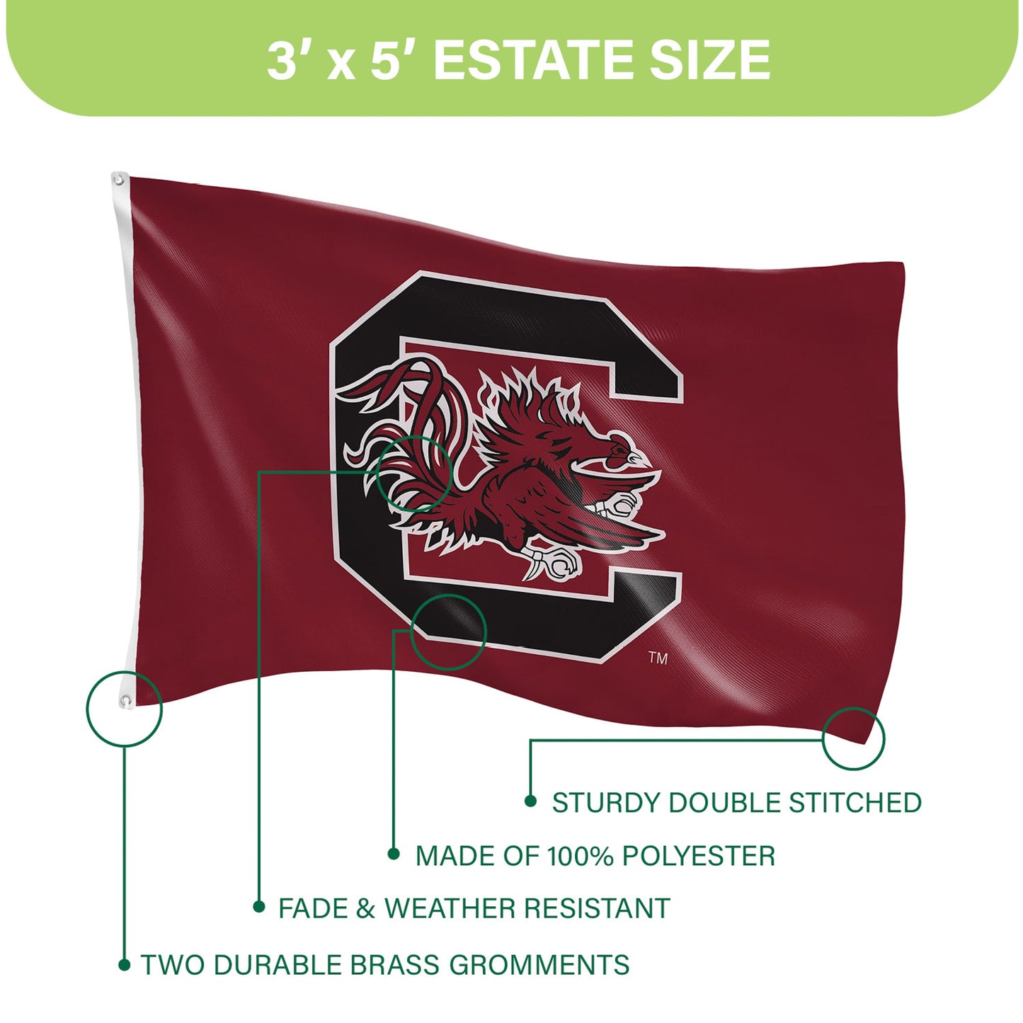 University of South Carolina Single Sided Estate Flag with 2 Grommets, 3'x5'