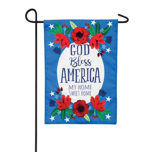 God Bless America Floral Garden Linen Flag