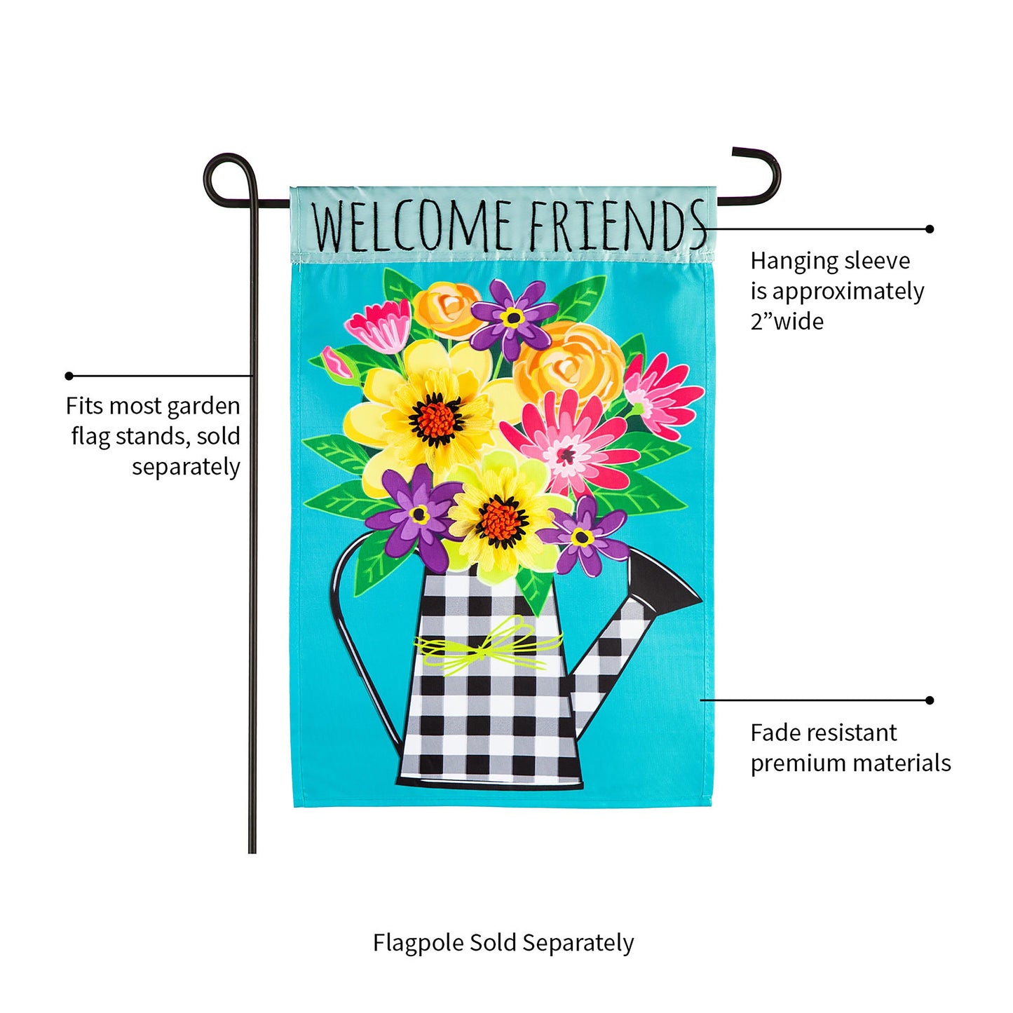 Buffalo Check Watering Can Garden Applique Flag