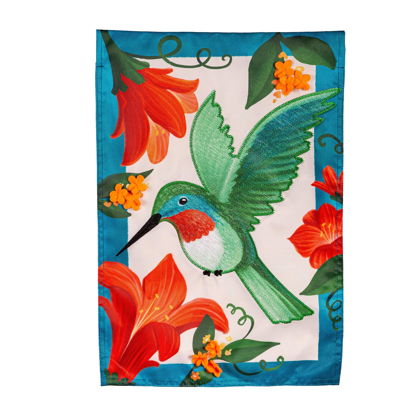 Spring Hummingbird Applique Garden Flag