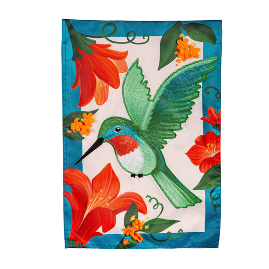 Spring Hummingbird Applique Garden Flag