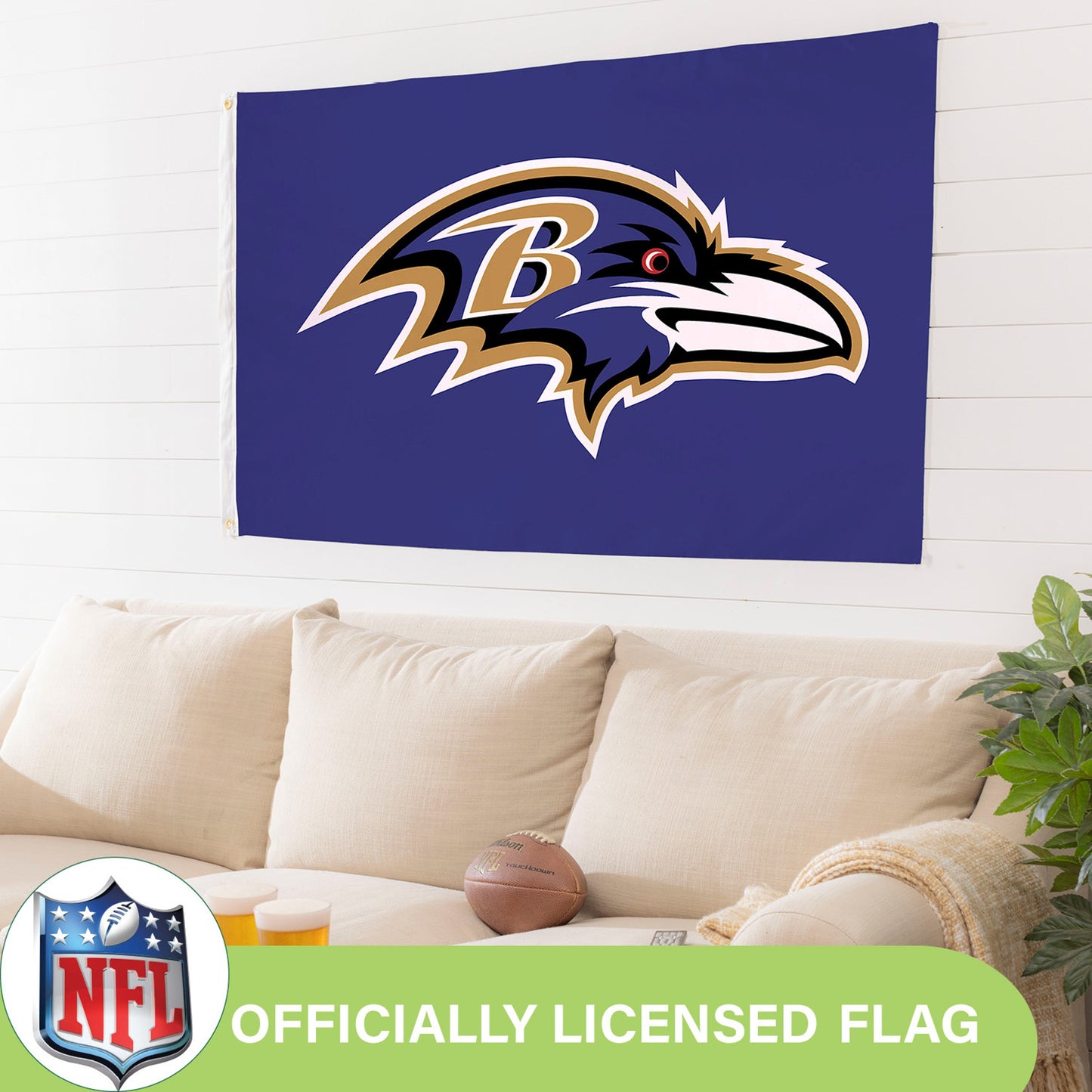3'x5' Single Sided Flag w/ 2 Grommets, Baltimore Ravens